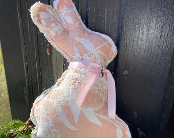 Antique Quilt Bunny Pillow: Shabby Chic Farmhouse Decor (8&quot;)