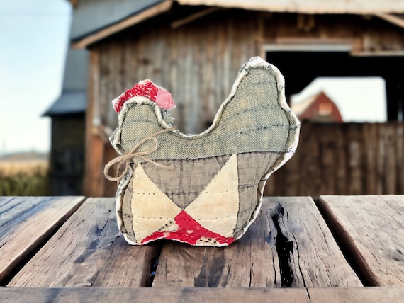 Antique Quilt Chicken Pillow: Primitive Farmhouse Bowl Filler