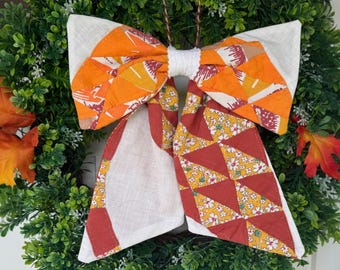Bow - Vintage Quilt Wreath Bow for Fall : Farmhouse Cottage Style Door Decor