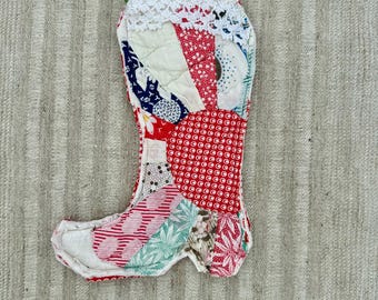 Vintage Quilt Cowboy Boot Christmas Stocking: Farmhouse Lace Decor