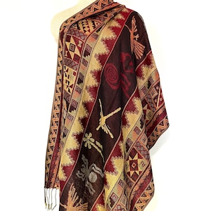 Peruanische Pashmina Schal. Wrap für Damen mit Nazca Muster.