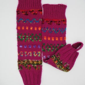 Alpaca Blend Leg Warmers Hand knitted/Peruvian Leg Warmer Multicolor/Polainas from Peru Fucsia