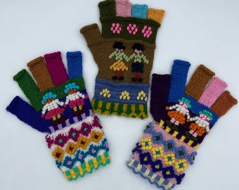 Gants tricotés à la main 100 % alpaga du Pérou/gants en alpaga péruvien avec des couleurs teintes naturelles.