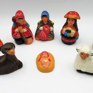 Nativity Set 3&quot; tall Handcrafted Pottery Nativity /Folk Art Clay Sculpture Nativity Scene Peruvian Figures