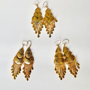 Peruvian Earrings in Alpaca, Inka earrings, Long Golden Peruvian Earrings.