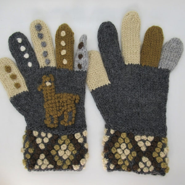 Hand Knitted Alpaca gloves/Alpaca knitted gloves with llama/Adults Peruvian Alpaca gloves