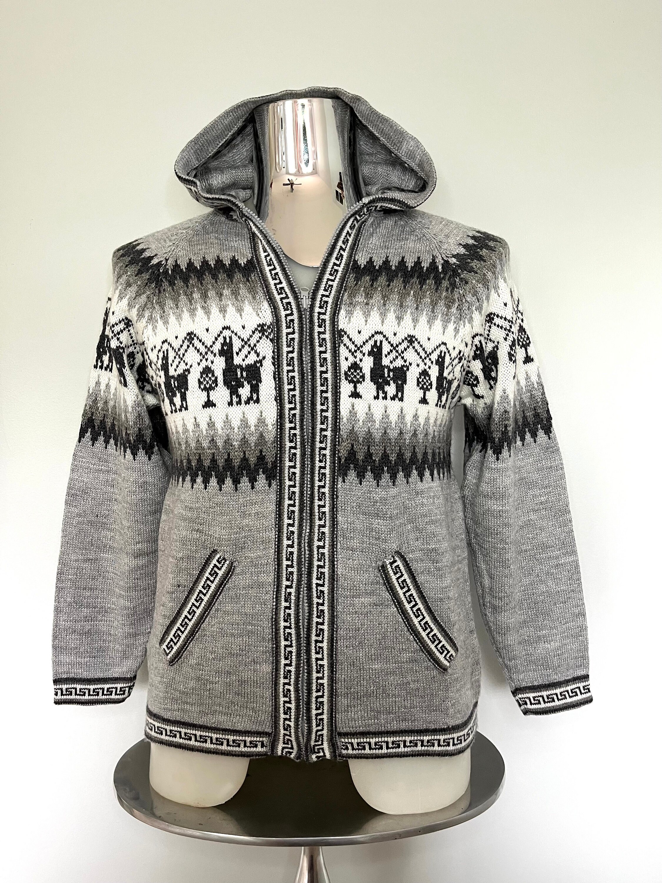 Men Hooded Sweater LARGE . Peruvian Unisex Sweater With