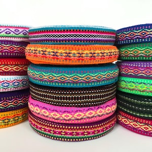 Ruban tissé andin de 2,5 cm (1 po.). Garniture tissée en ruban ethnique 1 po. Garniture péruvienne géométrique en ruban tribal