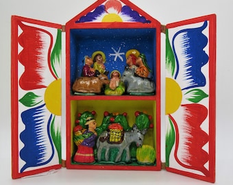 Nativity Scene 7&quot; Retablo/Folk Art Retablo Ayacuchano/Nativity wooden Box/Peruvian handmade Christmas Lullaby
