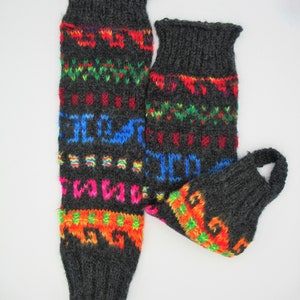 Alpaca Blend Leg Warmers Hand knitted/Peruvian Leg Warmer Multicolor/Polainas from Peru Gray with orange
