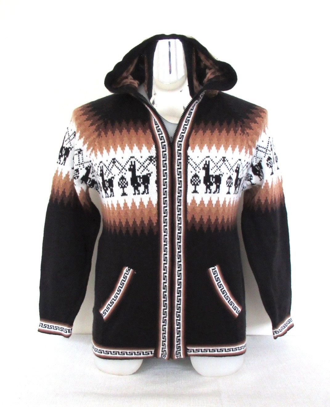 Men Hooded Sweater LARGE . Peruvian Unisex Sweater With