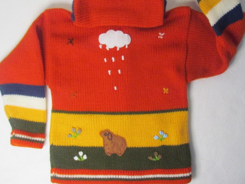 Arpillera for childrenPeruvian sweater Wool Jacket for kids Cardigan with embroidered details Hooded Jacket Girl Boy sweater