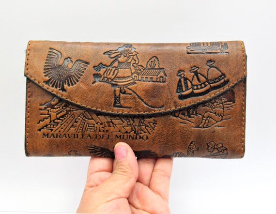 Leather Wallet / Peruvian Genuine Leather Wallet With Coin Purse