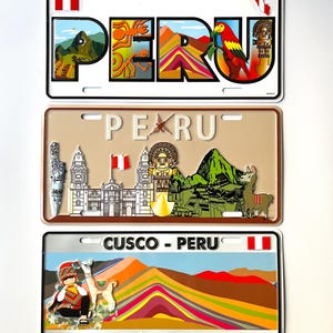 Peru License Plate, Peruvian Souvenir, Car lover Gift, Plate Auto Tag