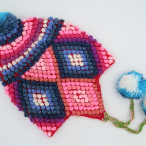 Hat Peruvian Chullo with earflaps. Vibrant colors Adult handwoven Chullo for Adults