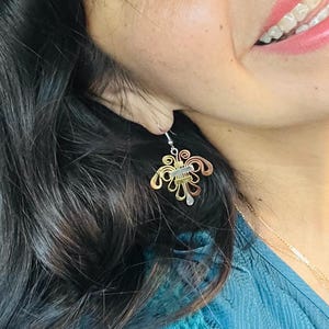 Peruvian Earrings in Alpaca, Inka earrings, Long Golden Peruvian Earrings.