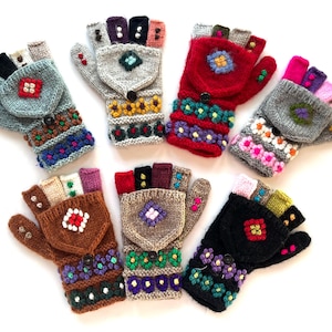 Hand knitted Alpaca Convertible Glittens/Gloves and Mittens/Adults Peruvian Alpaca gloves