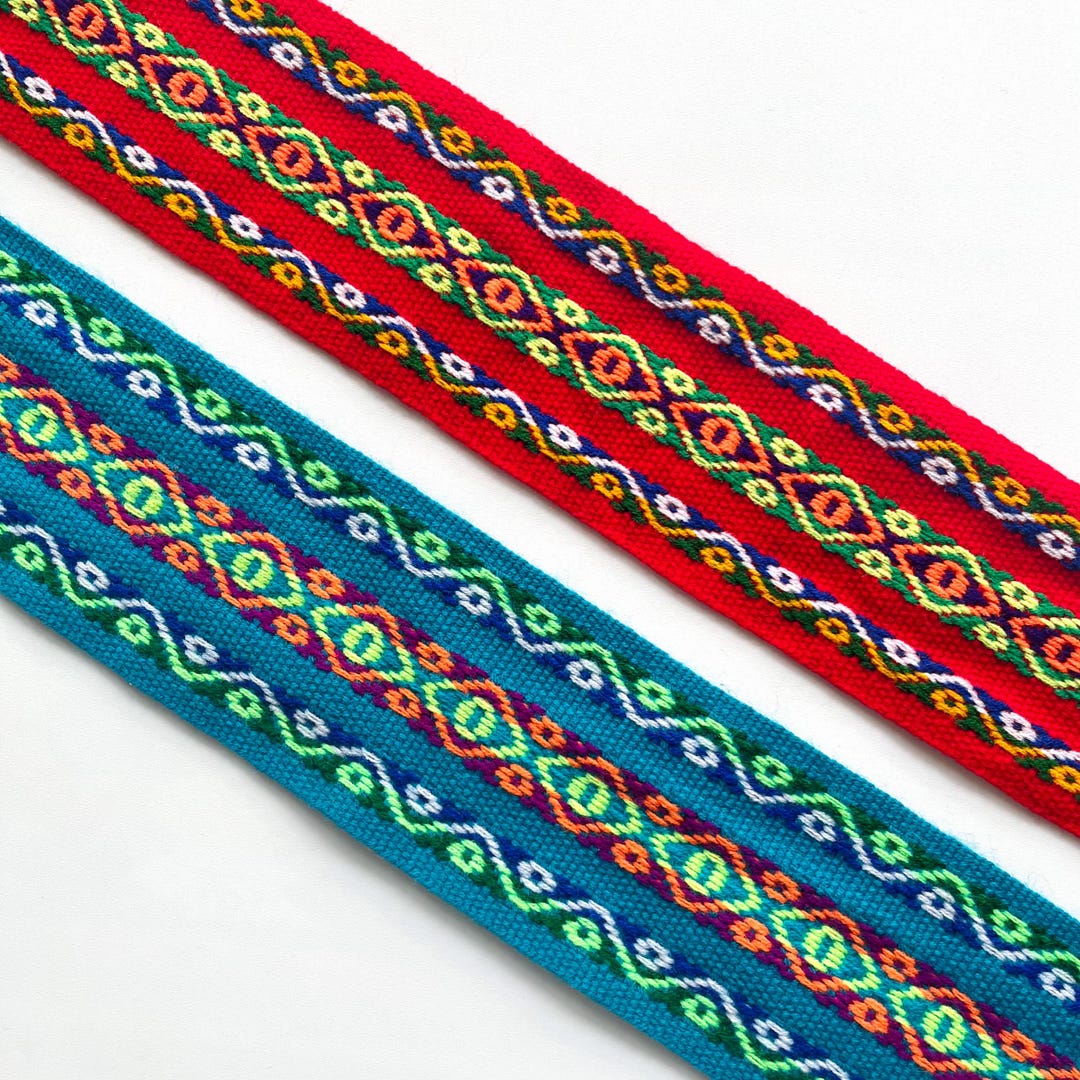 Andean Ribbons 3 Inches Teal Andean Woven Ribbon. Ethnic Ribbon Woven Trim. Tribal ...