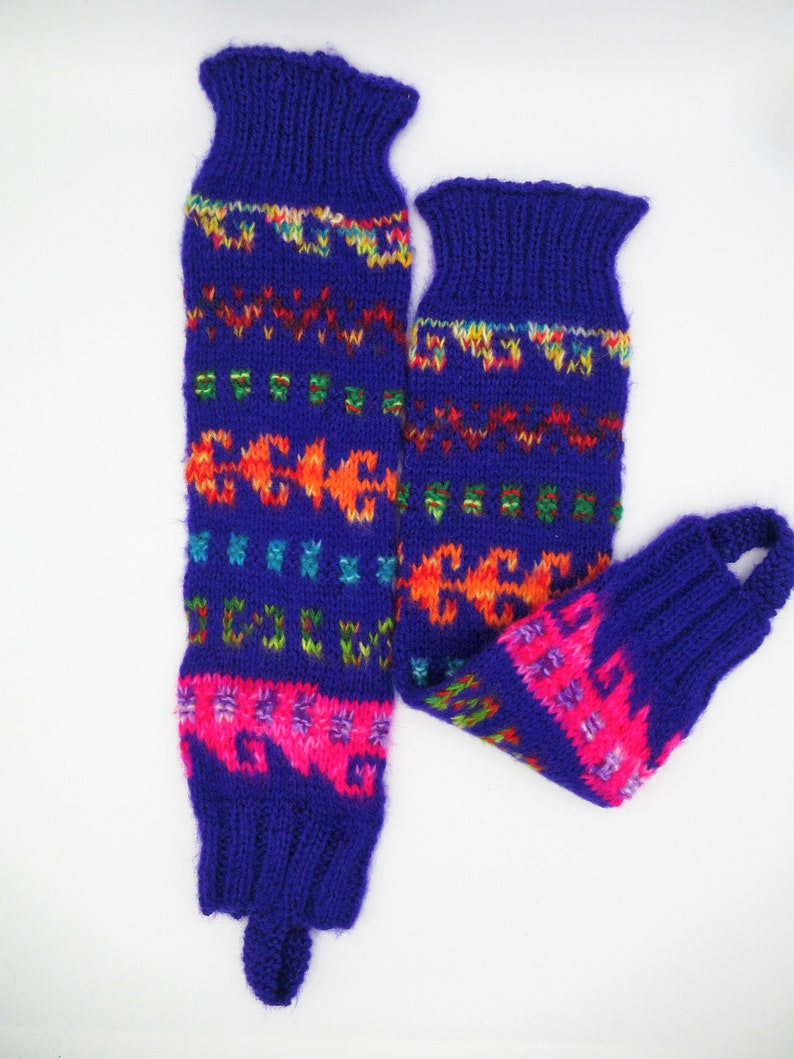Alpaca Blend Leg Warmers Hand knitted/Peruvian Leg Warmer Multicolor/Polainas from Peru Roxo