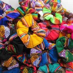 Set of 2 Scrunchies/Multicolor Manta hair ties/Ponytail holder/Peruvian Bun Tie/Andean Design Scrunchie/Colets/Boho