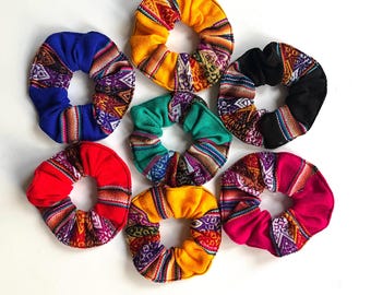 Set of 2 Scrunchies/Multicolor Manta hair ties/Ponytail holder/Peruvian Bun Tie/Andean Design Scrunchie/Colets/Boho