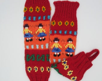 Alpaca Blend Leg Warmers Hand Knitted/Peruvian Leg Warmers/Polainas "Cholitas" from Peru