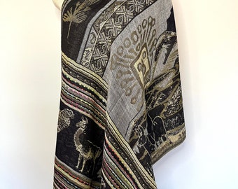 Cotton Pashmina Shawl with Llama design. Different colors. Peruvian Pashmina Wrap for women