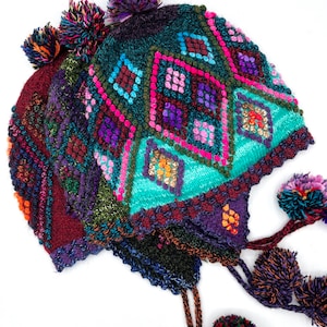 Adults Alpaca blend handwoven hat Chullo/Vibrant colors Chullo hat for adults