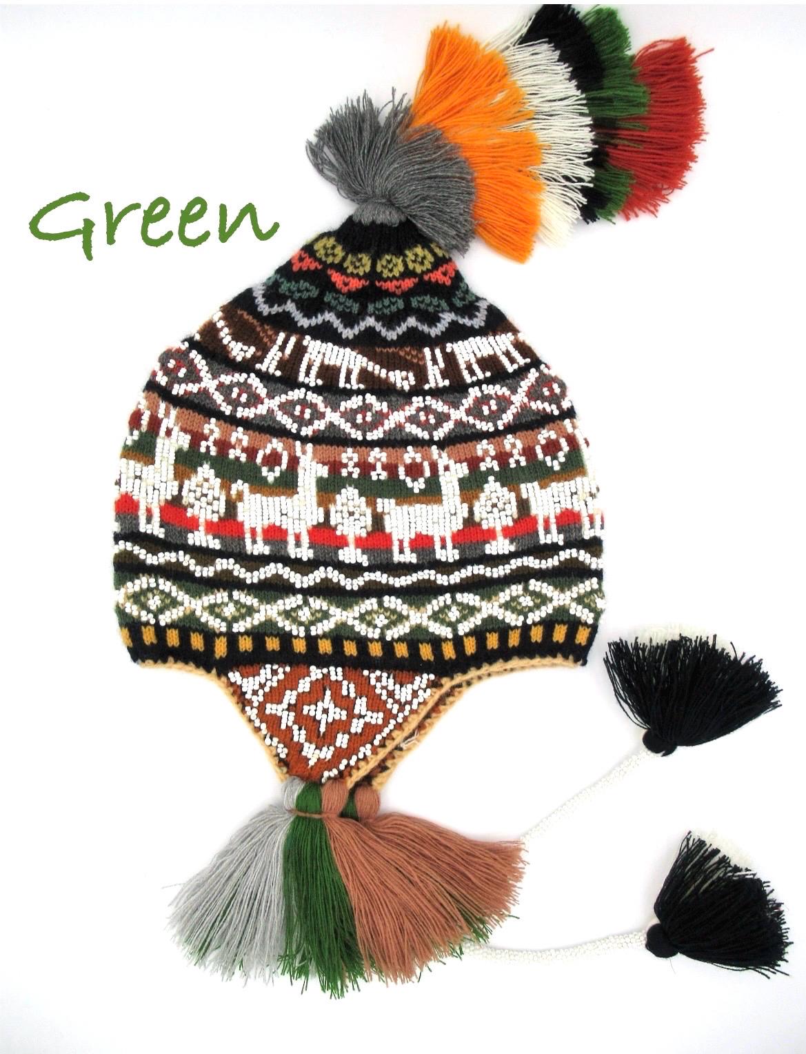 Handmade Peruvian Woven Wool Beaded Unisex Chullo Hat Pom Pom Andean Mountain Peruvian Chullo With Beads Pom Pom Colorful Unisex Wool  main image 4