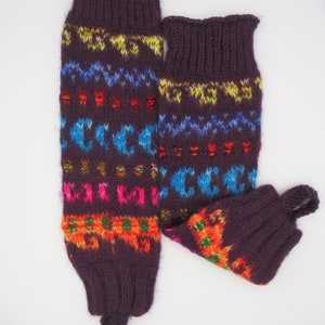 Alpaca Blend Leg Warmers Hand knitted/Peruvian Leg Warmer Multicolor/Polainas from Peru Grape