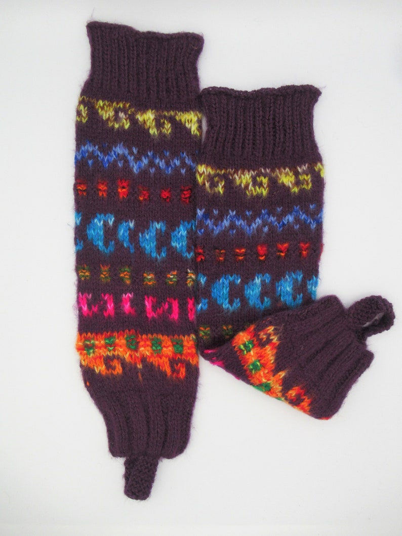 Alpaca Blend Leg Warmers Hand knitted/Peruvian Leg Warmer Multicolor/Polainas from Peru Grape