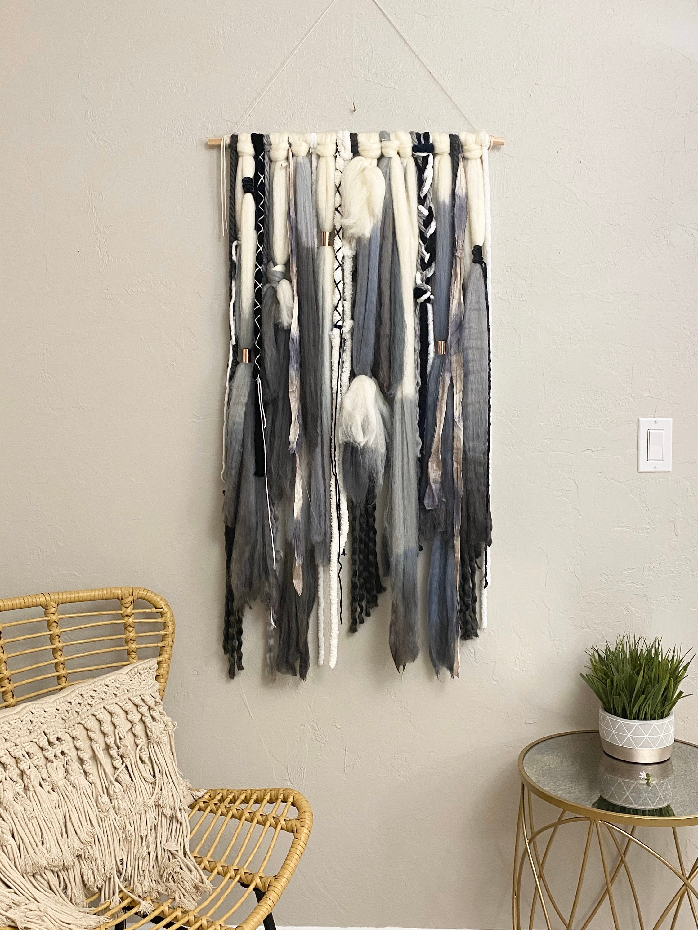 Large wall hanging black grey macrame Bohemian, Boho chic