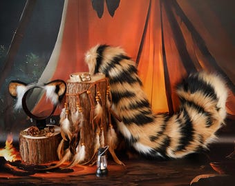Tiger Faux Fur Ears and Tail Set, Cosplay Costume Prop
