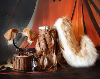 Handmade Golden Retrieve Ears and Tail, Faux Fur Animal Cosplay, Cute Pet Costume, Boho Festival Wear, Furry Accessory Gift