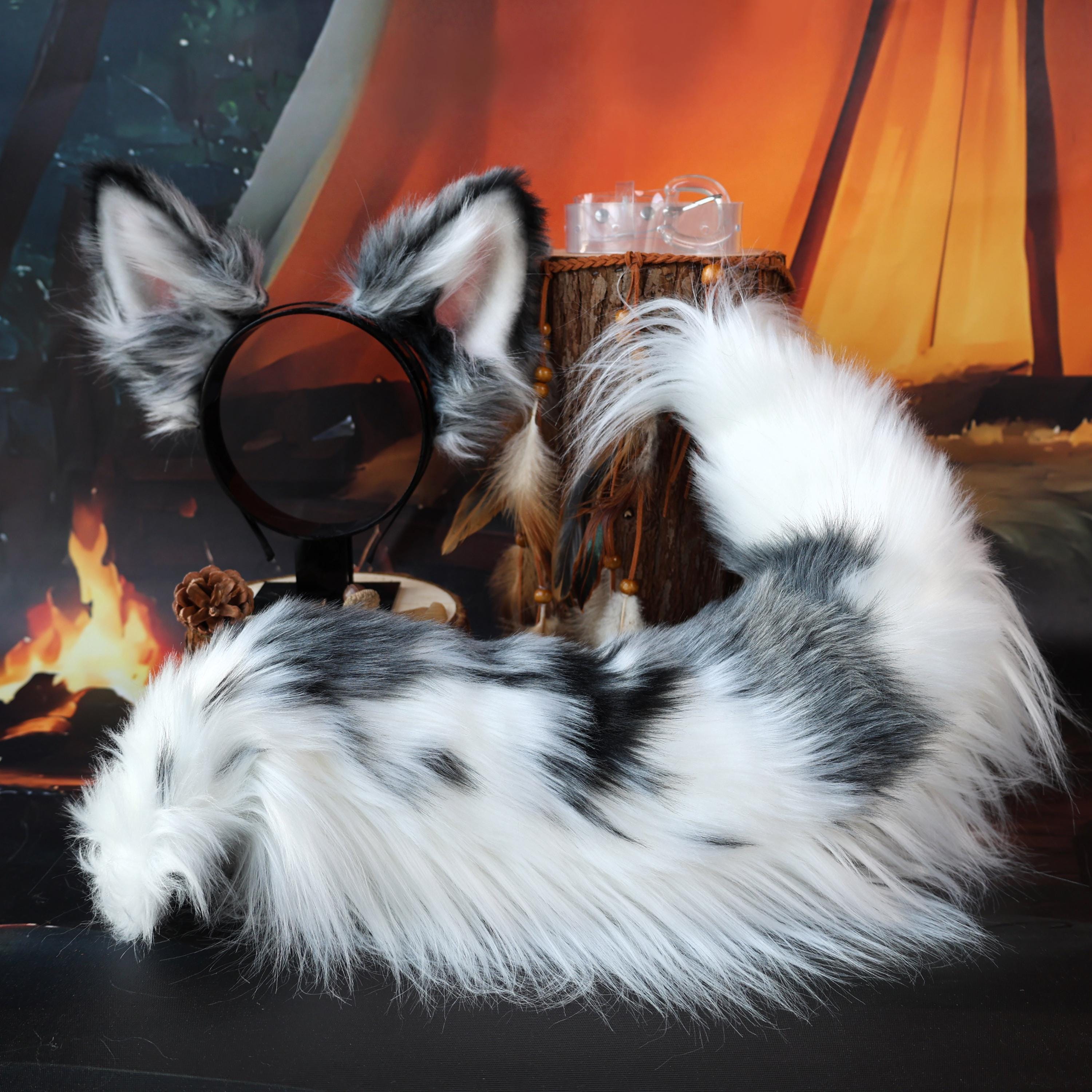 Handmade Border Collie Ears and Tail | Blue Merle Faux Fur 