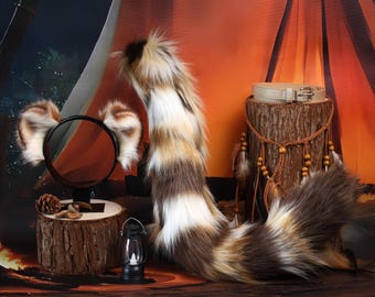 mink Ear and Tail Set, Faux Fur Headband, Animal Cosplay, Fluffy Tail, Kemonomimi Gift, Costume Party, Fursuit Accessory