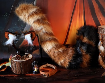 Striped Tiger Faux Fur Ears and Tail Set, Tiger Ear, Tiger Tail, Fluffy Cosplay Prop, Animal Ears Gift, Kemonomimi, Costume Party