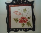 Beautiful Cast Iron Trivet Tile made in England by artist Edna Cave 1980