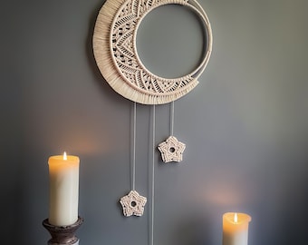 Macrame Moon & Stars wall hanging. Handmade bedroom, nursery or mystic decor