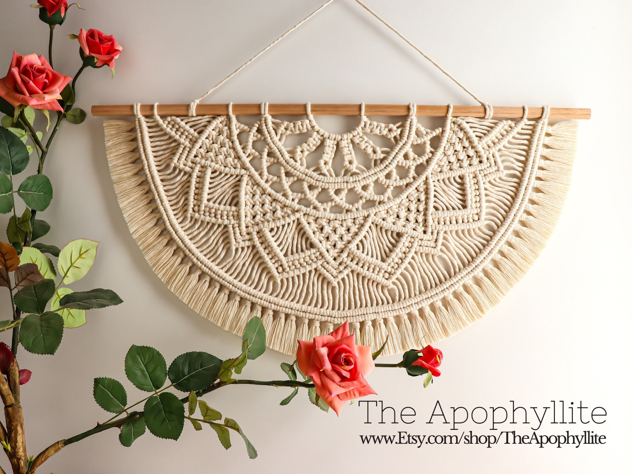 Macrame Wall Hanging Natural Cotton Semicircle Half Mandala Etsy