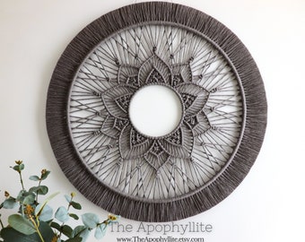 Macrame mandala circle grey wall hanging 50cm- Handmade modern macrame boho decor, dark grey macrame mandala wall art, Made in Australia