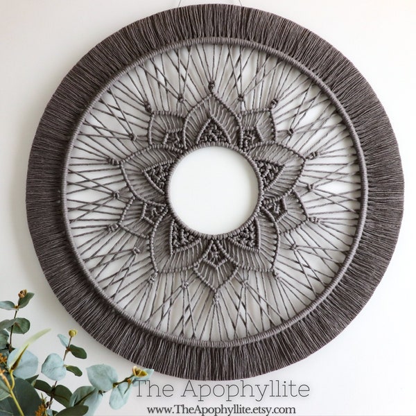 Macrame mandala circle dark grey wall hanging 50cm- Handmade in Australia
