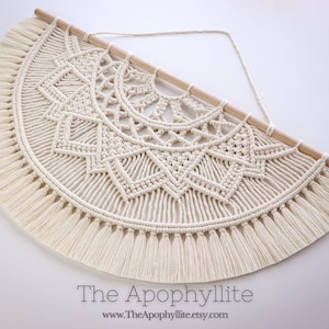 70cm Macrame wall hanging semicircle half-mandala design in natural cotton, modern boho style decor, artisan fibre art handmade in Australia