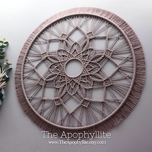 Grey macrame mandala 68cm large wall hanging of cotton cord. Handmade in Australia