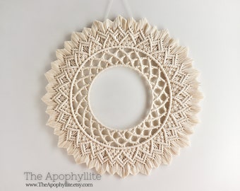 Macrame mandala wall hanging 54cm - Sunsphere - Modern macrame boho decor, bright white or natural unbleached cotton. Made in Australia