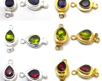 1 Piece 23X12X10mm Gem Stone Peridot Amethyst Red garnet Blue Topaz Box Clasp 1 Strand Sterling Silver Plated 24k Gold Plated  B750