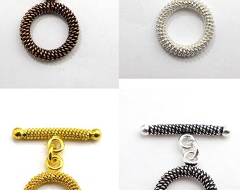 3 Sets 18X27mm Solid Copper Sprial Toggle Clasp Oxidized Silver Plated Oxidized Copper Sterling Silver Plated 18k Gold Plated Clsoure B565