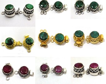 1 Piece Bali Box Clasp Emerald Ruby Sterling Silver Plated 24k Gold Plated Multi Strand Ruby 24X19X10MM B 631