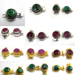 1 Stück Rubin Smaragd Edelstein-Box-Verschluss oxidiertes Silber 18k vergoldet 1 Strang 2 Strang 3 Strang Verschluss 24X19X10mm B619
