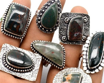 Bloodstone Crystal Rings Lot, Handmade jewelry vintage rings, hippie rings, silver rings for women, crystal rings, rings for gift